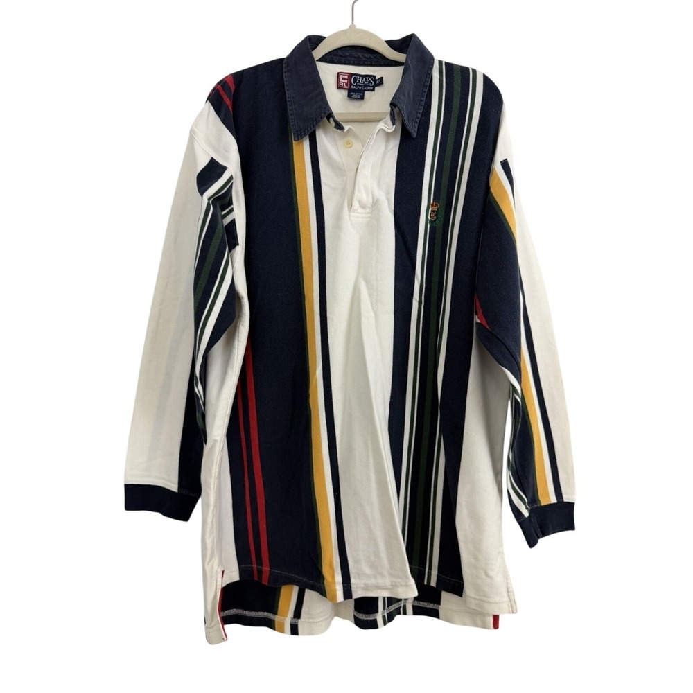 Vintage 90s Chaps Ralph Lauren‎ Striped Rugby Polo Shirt Sz XLT Preppy Hip Hop